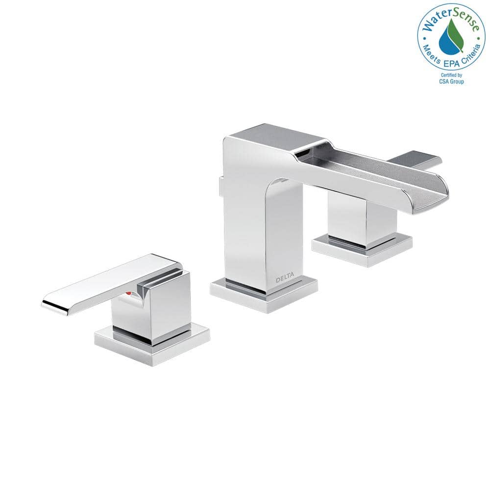 Chrome Modern Widespread Bathroom Faucet with Metal Handles