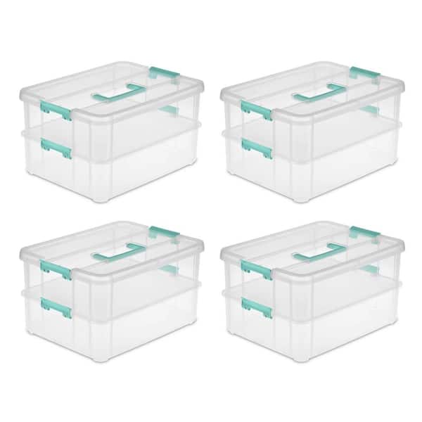 Convenient Home 0.2 Gal. 2-Tier Layer Stack Carry Storage Box in Clear (16-Pack)