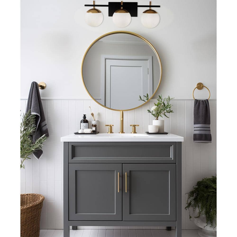 Autumn Gold & Weathered Black 3-Light Vanity with Etched Opal Shades