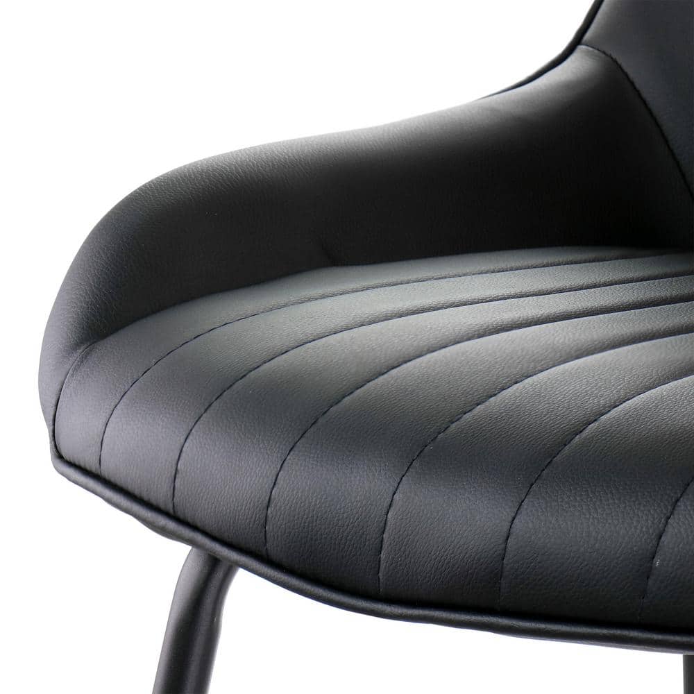 Black Faux Leather Tufted Arm Chair with Metal Legs, Set of 2
