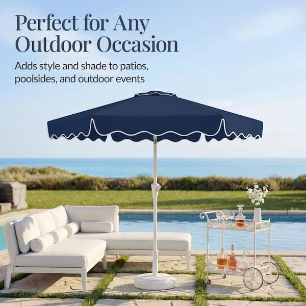7.5 ft steel market patio umbrella in denim Best Choice Products 7.5ft Patio Market Umbrella with Wavy Trim, Fade-Resistant, Crank & Tilt, Wind Vent