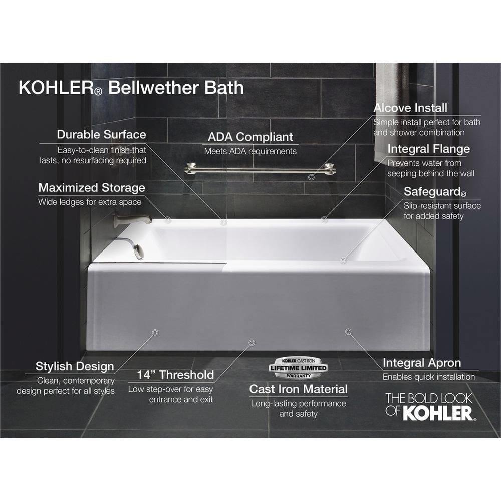 Bellwether 60-Inch White Cast Iron Alcove Bathtub