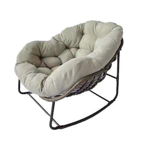 Metal Patio Outdoor Rocking Chair with Light Gray Cushions