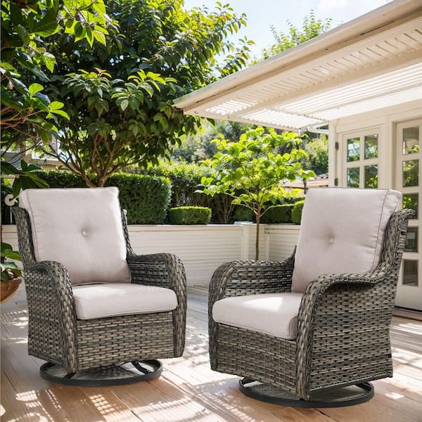 Carolina Gray Wicker Outdoor Rocking Chair with CushionGuard Beige Cushion (2-Pack)