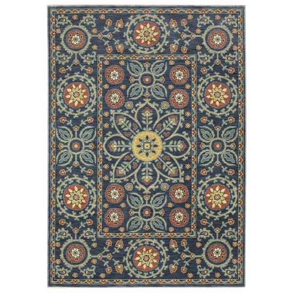 6 ft. Round Brown, Ivory Oriental Washable Area Rug