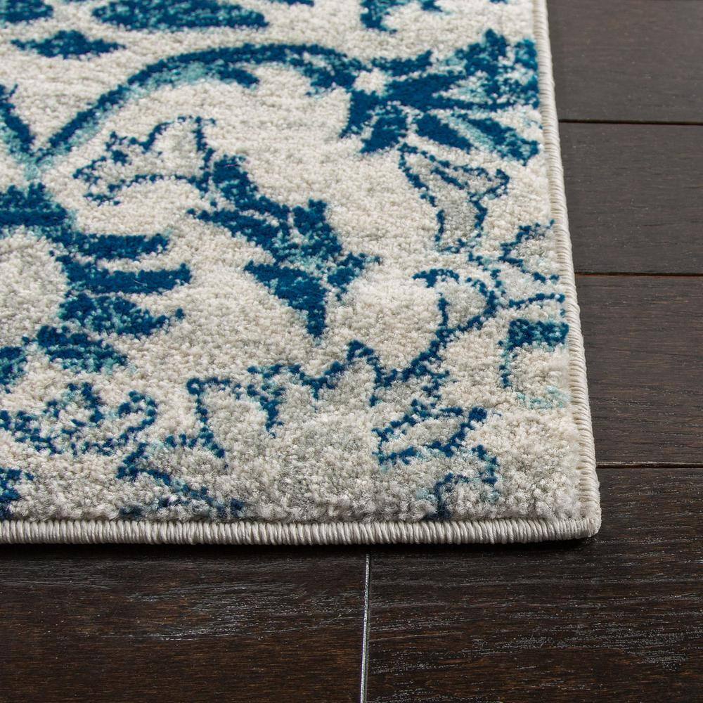 Ivory and Blue High Pile Floral Area Rug