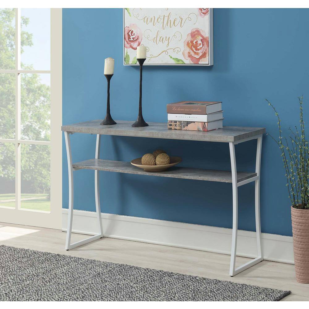 Modern Birch and White Metal Console Table with Storage Shelf