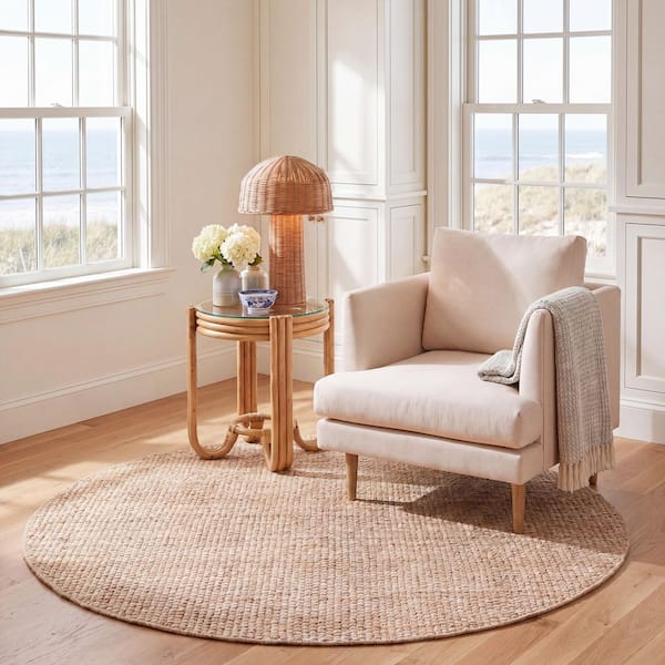 Natural Fiber 9 ft. x 9 ft. Round Natural Solid Color Area Rug