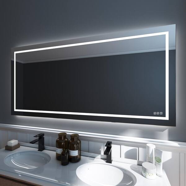 waterpar 24 in. W x 32 in. H Rectangular Frameless Wall Bathroom Vanity Mirror with Backlit and Front Light