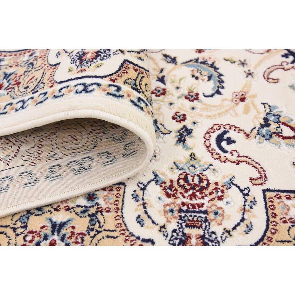 Ivory and Beige Synthetic Persian Runner Rug 3' x 13'