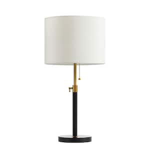 25 in. Black and Gold Metal Table Lamp with Beige Fabric Shade