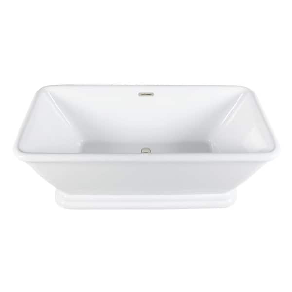Aqua Eden 60 in. x 28 in. Acrylic Flatbottom Freestanding Soaking Bathtub in White/Polished Nickel with Drain