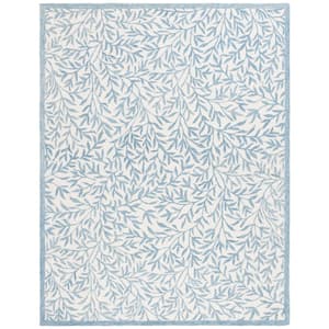 Martha Stewart Ivory/Blue 4 ft. x 6 ft. Border Abstract Floral Area Rug