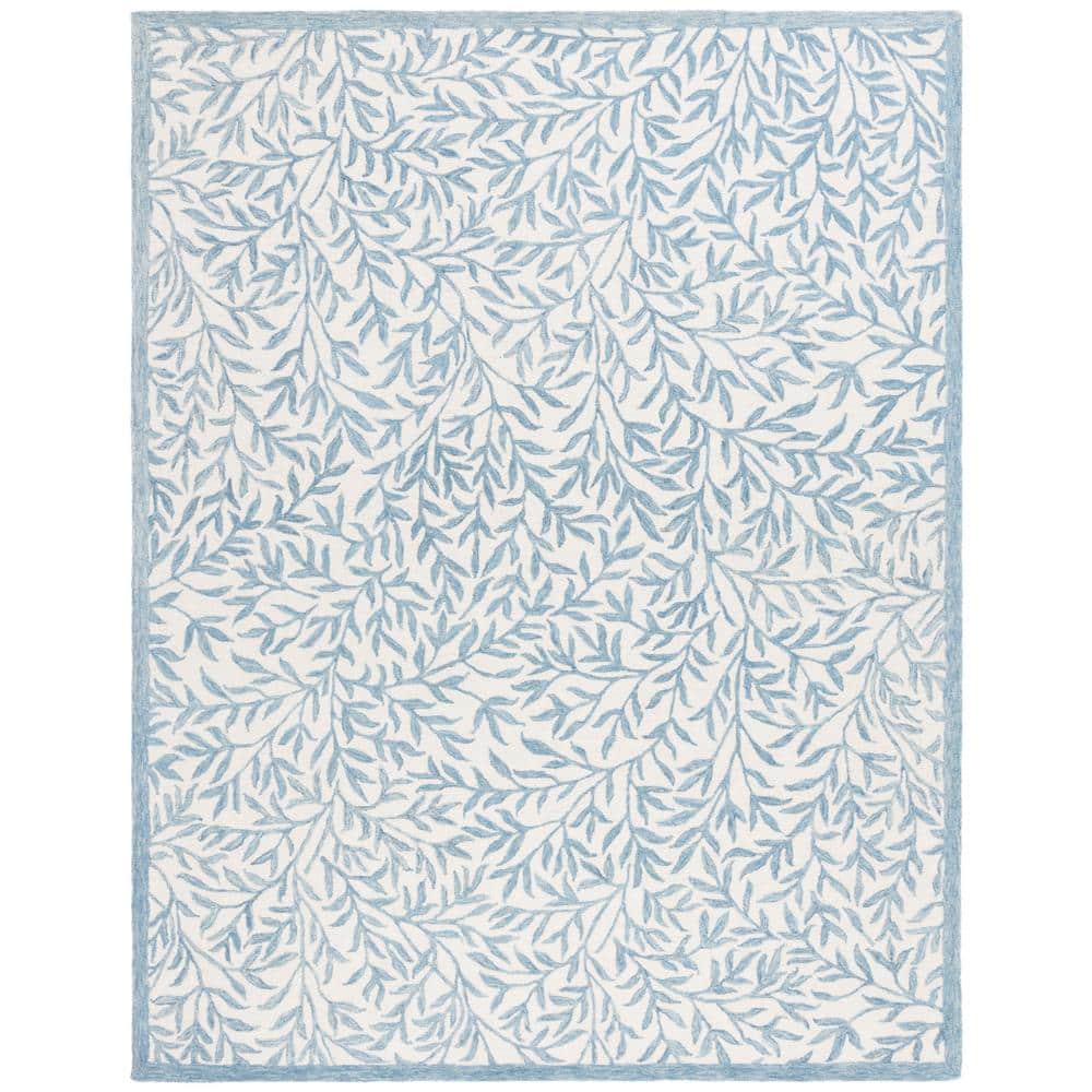 Ivory and Blue Hand-Tufted Wool Rectangular Area Rug, 8' x 10'