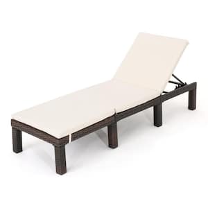 Jamaica Multi-Brown 1-Piece Faux Rattan Outdoor Chaise Lounge with Cream Cushion