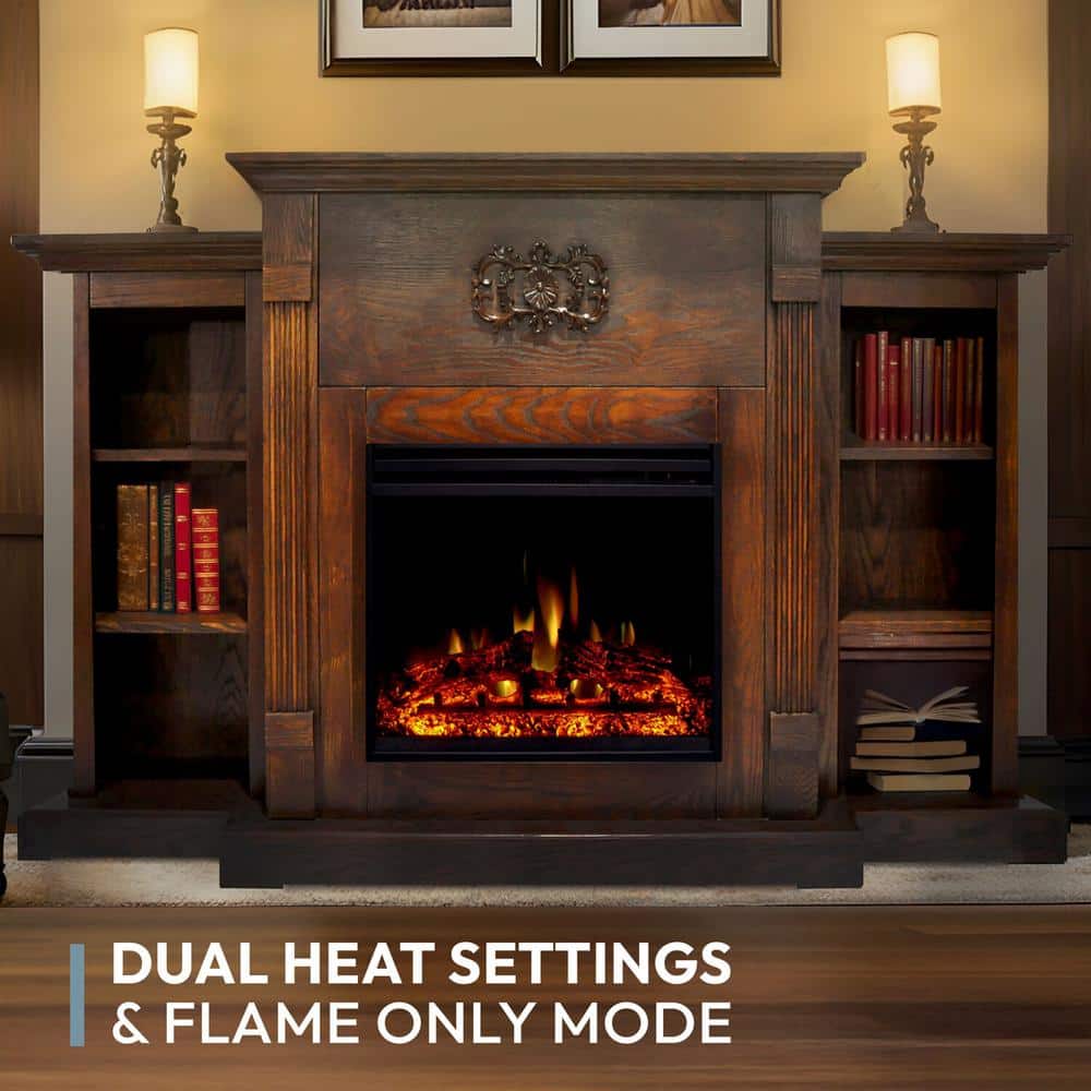 Sanoma 72'' Walnut Electric Fireplace with Mantel and Bookshelves