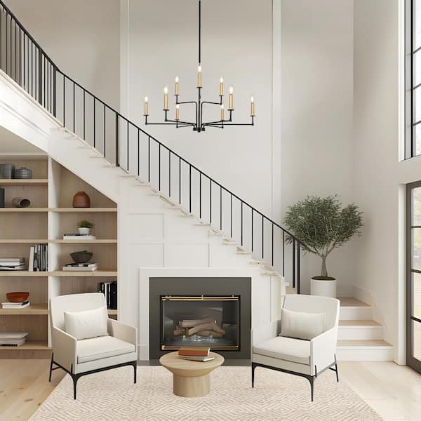 Modern Farmhouse 36.2 in. 9-Light Candlestick Black Chandelier, Tiered Dark Gold Chandelier Lighting Living Room, Foyer