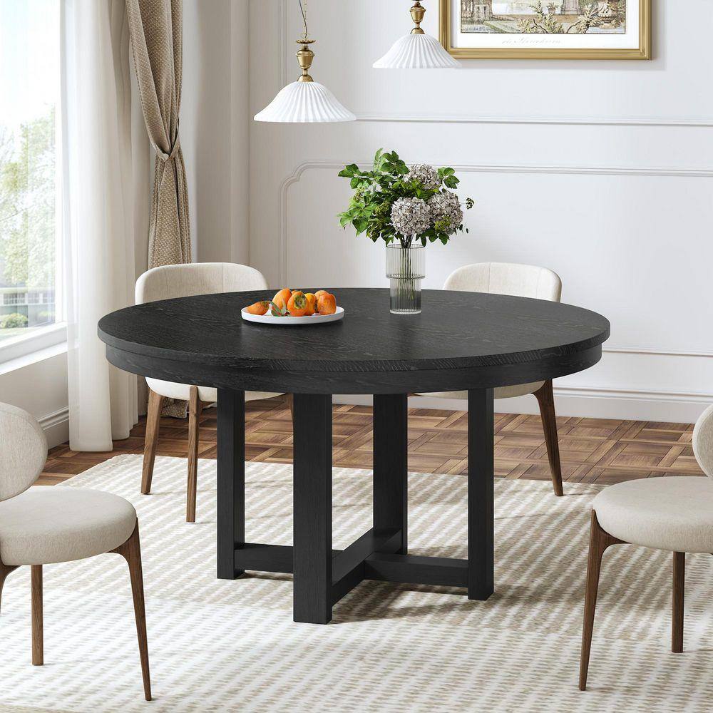 Lirago Thick-Edged Black Wood 45 in. Cross Legs Base Dining Table Seats ...