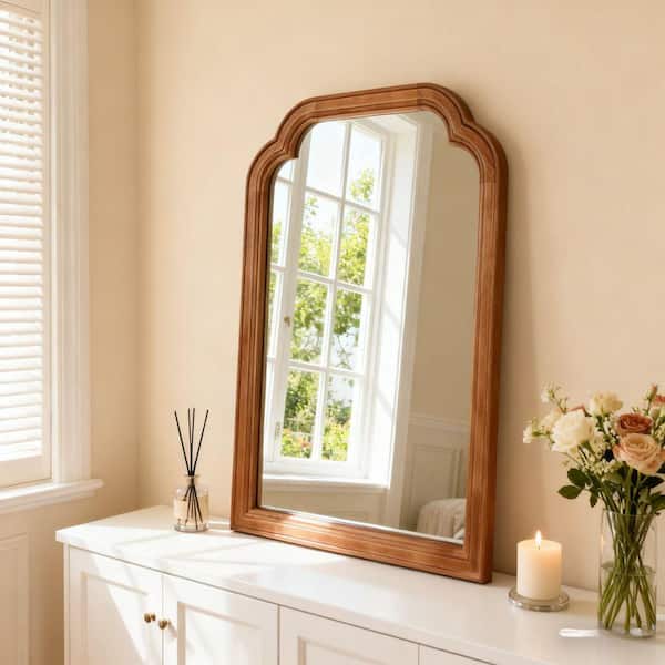 Ami Medium Brown Wood 20 in W x 30 in. H Classic Irregular Wood Framed Decorative Mirror