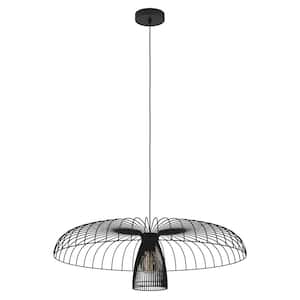 Champerico 30.43 in. W x 88.34 in. H 1-Light Black Statement Chandelier with Black Metal Dome Shade