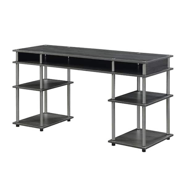 Convenience Concepts Designs2Go 59 in. Rectangle Charcoal Gray Particle Board Writing Desk with Shelves and Tool Assembly