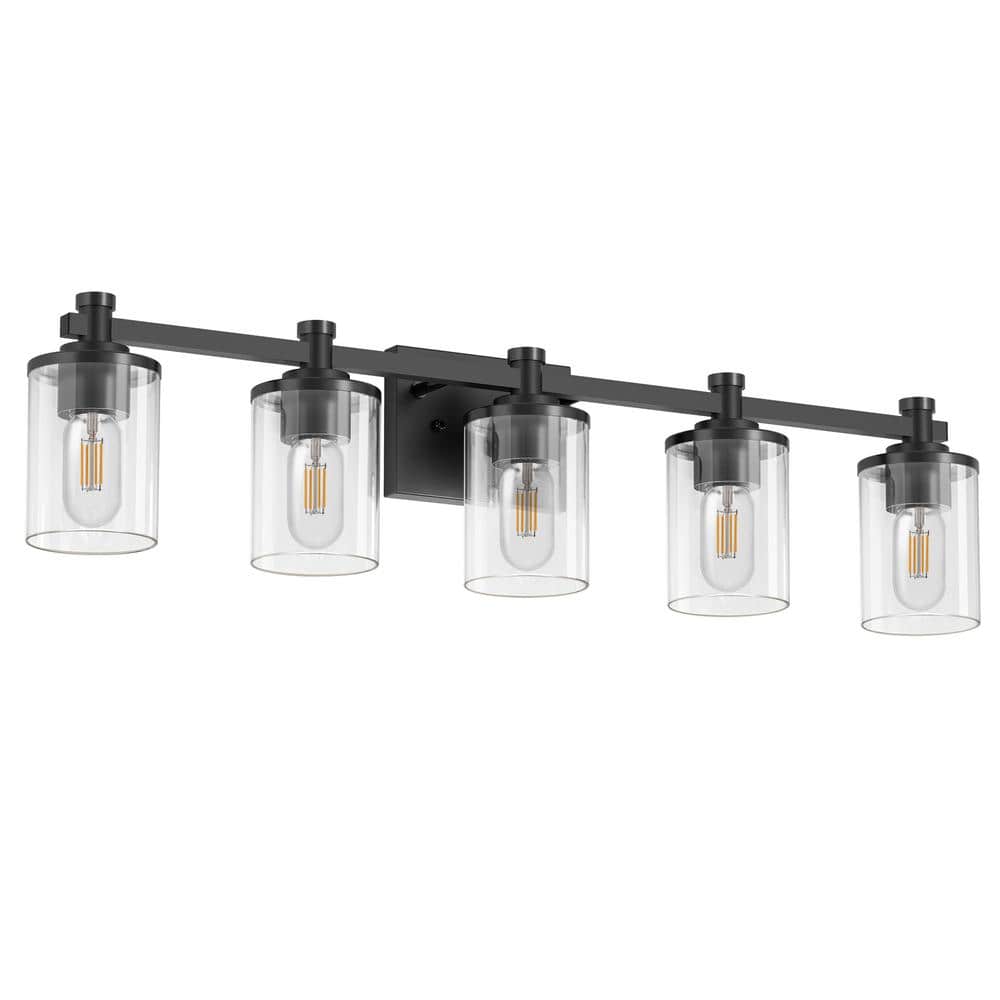 33 in. Black 5-Light Bathroom Vanity Light with Clear Glass Shades for Bathroom, Bedroom, Dressers or Hallway price history on PriceWatchPro