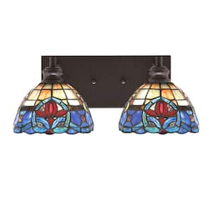 Albany 16 in. 2-Light Espresso Vanity Light with Sierra Art Glass Shades