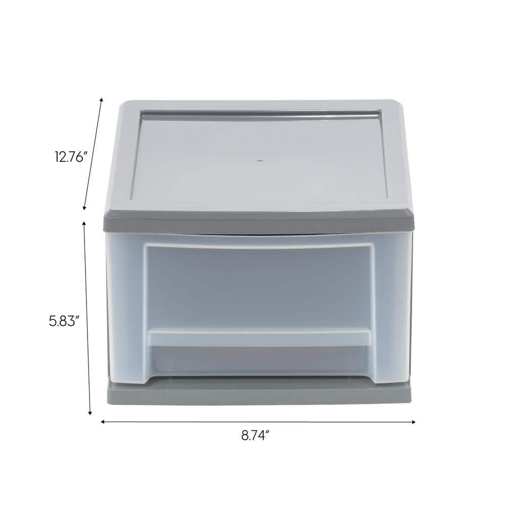 Gray Clear Stackable Plastic Storage Drawers, Set of 5
