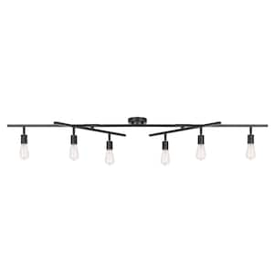 5 ft.  6-Light Matte Black Hard Wired Double Center Swivel Track Lighting Kit with Pivoting Exposed Socket Track Heads