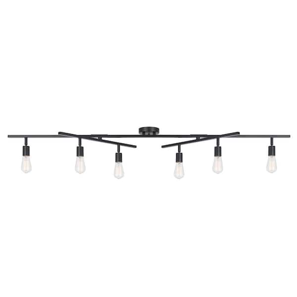 Globe Electric 5 ft.  6-Light Matte Black Hard Wired Double Center Swivel Track Lighting Kit with Pivoting Exposed Socket Track Heads