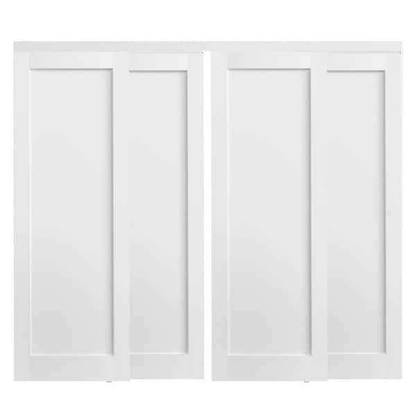 120 in. x 80 in. 1-Panel MDF Solid Core White PVC Covering Pre-Assembled Double Panel Sliding Door with All Hardware