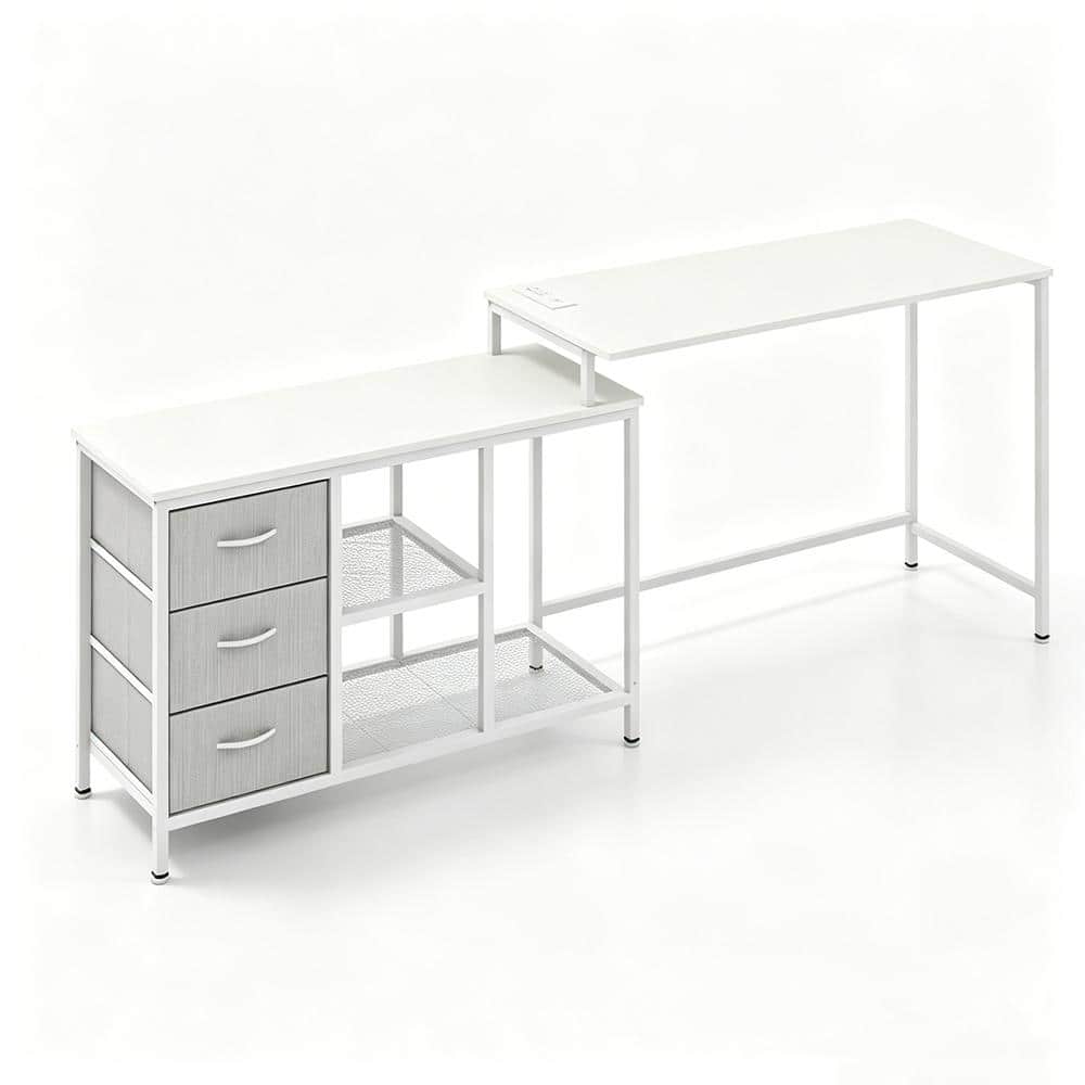 L Shaped Computer Desk Convertible 81 in. with Power Outlet 2 USB 3 Fabric Drawers Storage CPU Stand price history on PriceWatchPro