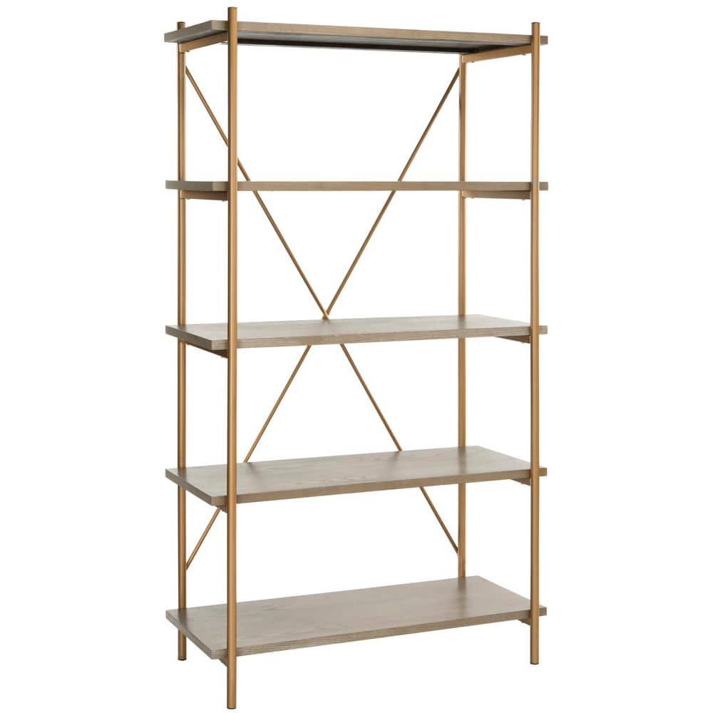 Rustic Oak and Gold Quintuple-Tier Etagere