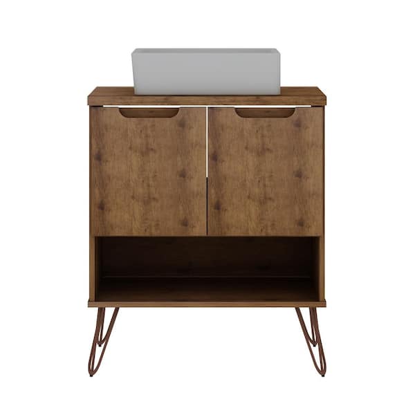 Manhattan Comfort Rockefeller 26.38 in. W x 17.52 in. D x 30.63 in. H Bath Vanity 2.0 with Vanity Top in Nature with White Basin