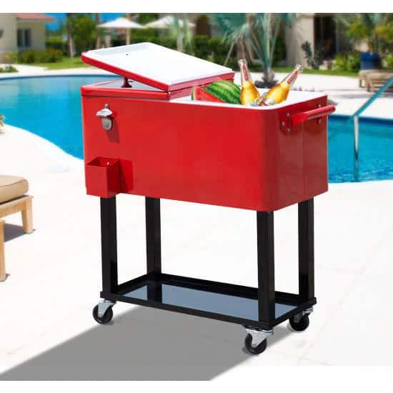 Ruby Red Metal Rolling Outdoor Cooler with Wheels