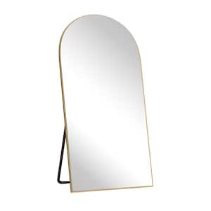 28 in. W x 71.2 in. H Arched Gold Wooden Frame Oversized Classic Wall Mounted Floor Mirror