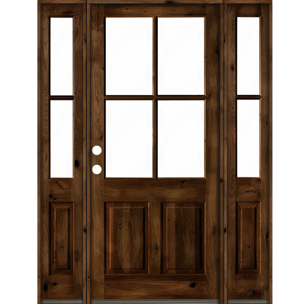 64 in. x 96 in. Alder Right-Hand/Inswing 4-Lite Clear Glass Provincial Stain Wood Prehung Front Door/Double Sidelite price history on PriceWatchPro