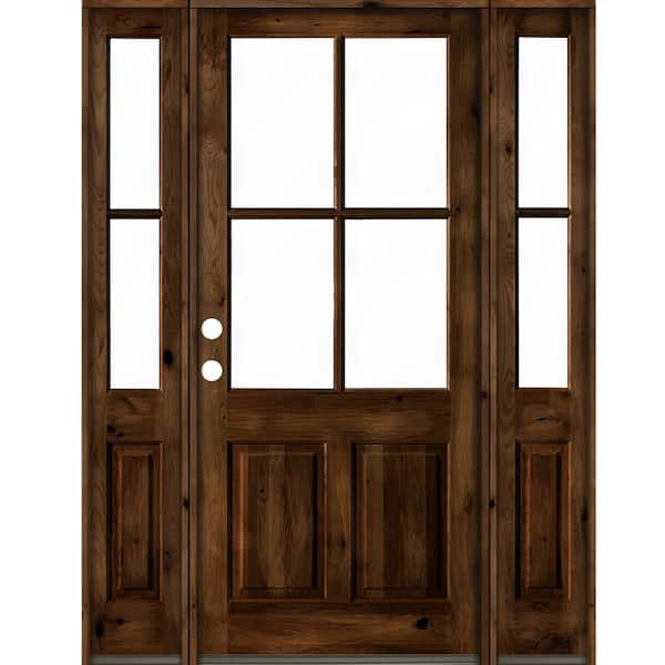 Krosswood Doors 70 in. x 96 in. Alder Right-Hand/Inswing 4-Lite Clear Glass Provincial Stain Wood Prehung Front Door/Double Sidelite