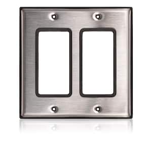 Stainless Steel 2-Gang Decora Device Wallplate, Non-Magnetic, Device Mount, Over-Molded Gasket, 302 Painted White