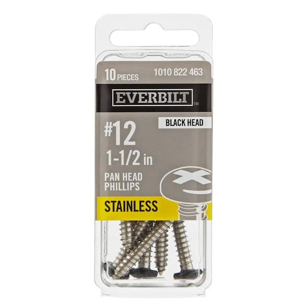#12 x 1-1/2 in. Black Stainless Steel Phillips Pan Head Standard Sheet Metal Screw (10-Pack)