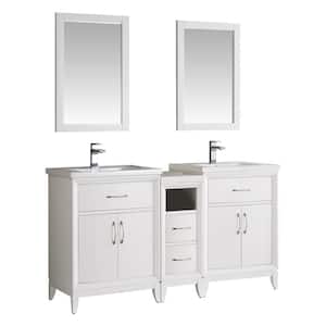 Cambridge 59 in. Vanity in White with Porcelain Vanity Top in White with White Ceramic Basins and Mirror