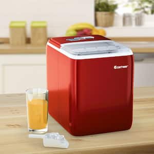 10.5 in. 44 lbs./24-Hour Portable Ice Maker Self-Clean with Scoop in Red
