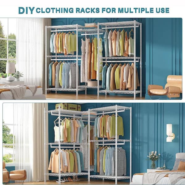 YOFE Light Ivory Wooden Clothes Rack with Metal Frame Closet Organizer  Portable Garment Rack with 2 Storage Box & Side Hook  CamyIY-GI41554W1162-crack01 - The Home Depot