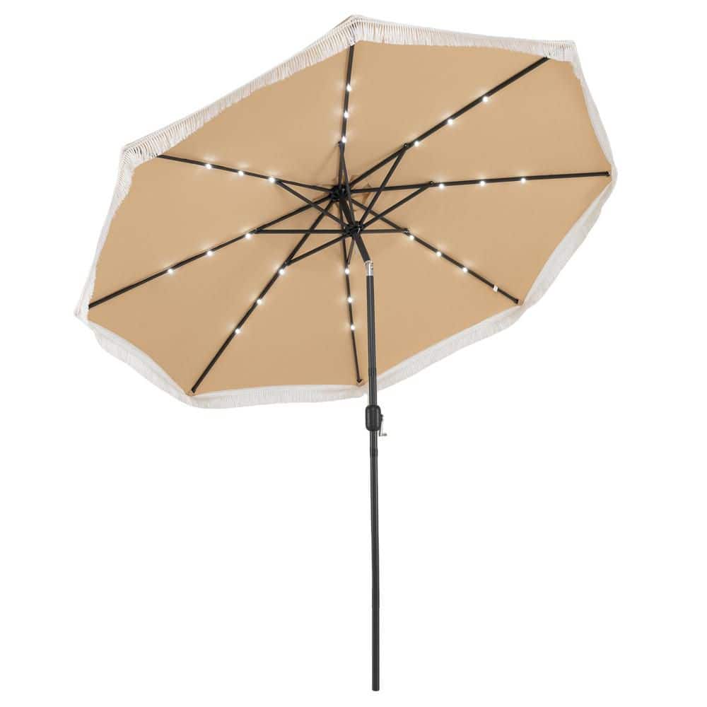 10 FT Solar Patio Umbrella with 24 LED Lights, Market Table Umbrella with Fringe Beige price history on PriceWatchPro