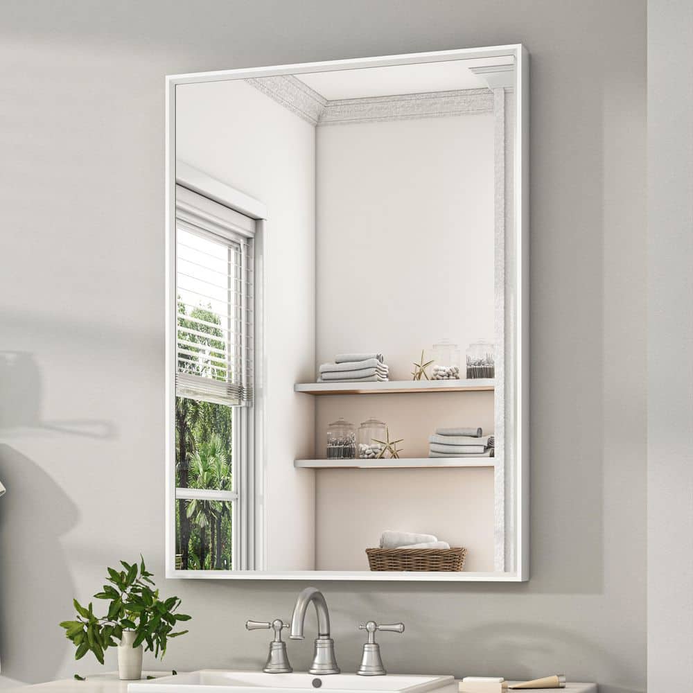 36 in. W x 28 in. H Square Aluminum Alloy Framed and Tempered Glass Wall Bathroom Vanity Mirror in Matte White price history on PriceWatchPro