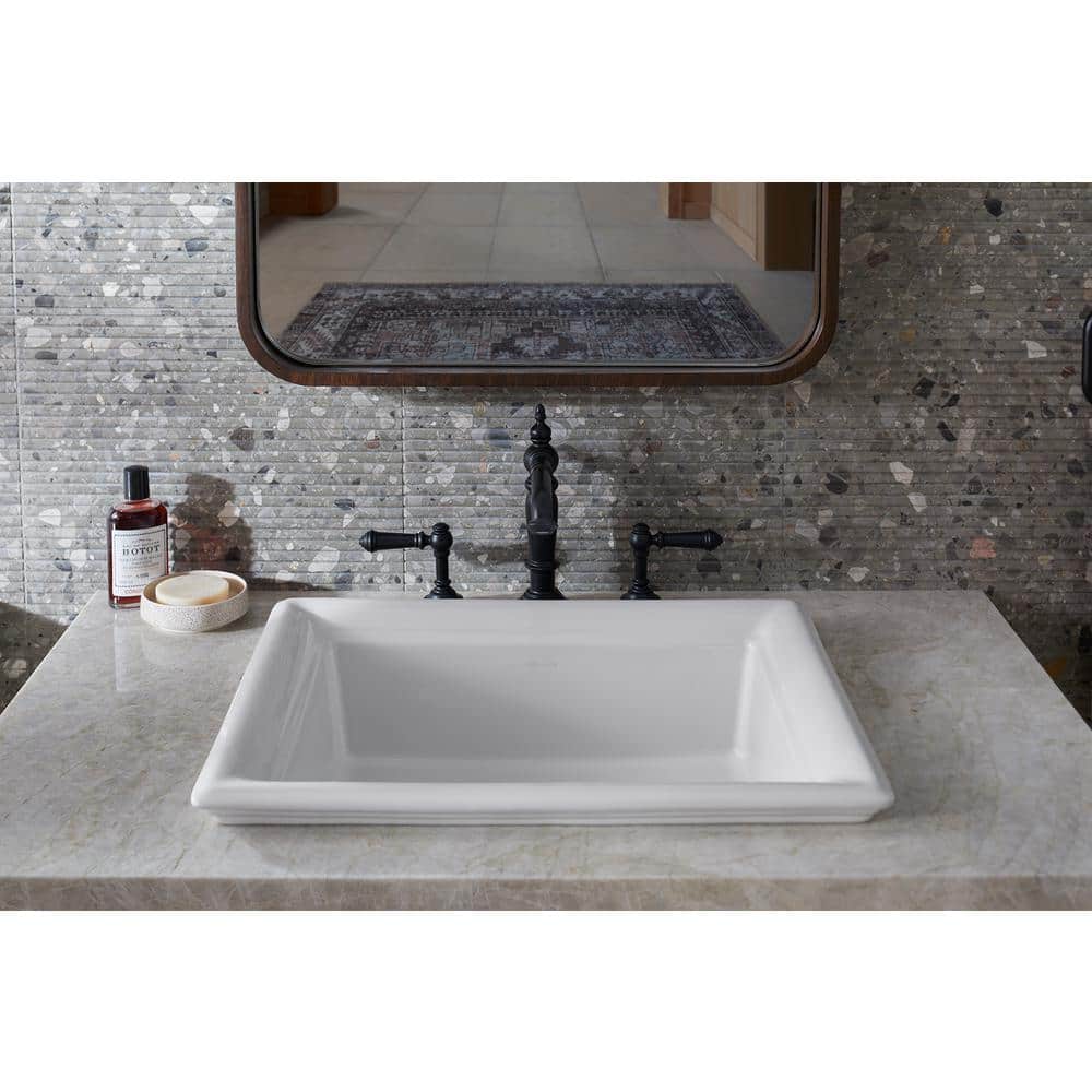 White Ceramic 21" Rectangular Drop-In Bathroom Sink