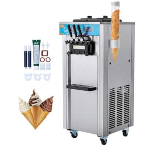 Commercial Soft Serve Ice Cream Machine 1800W 11.6 Qt. Hopper Silver Ice Cream Maker 21-31L/H Yield 3 Flavor Auto Clean