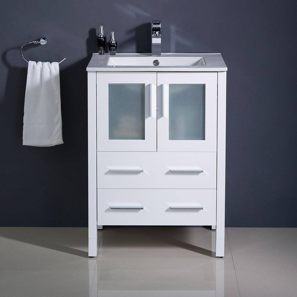 24" Modern White Engineered Wood Bathroom Vanity with Integrated Ceramic Sink