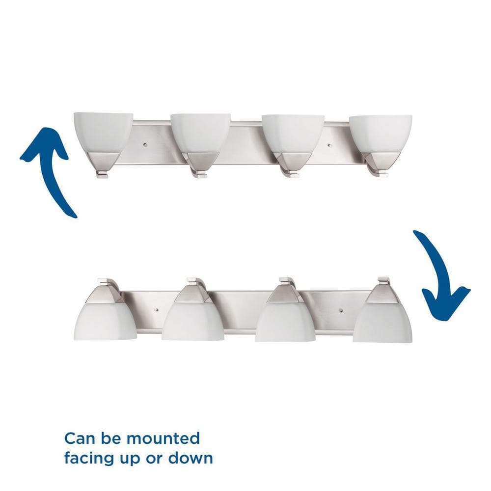 Brushed Nickel 4-Light Bath Vanity with Etched White Glass Shades