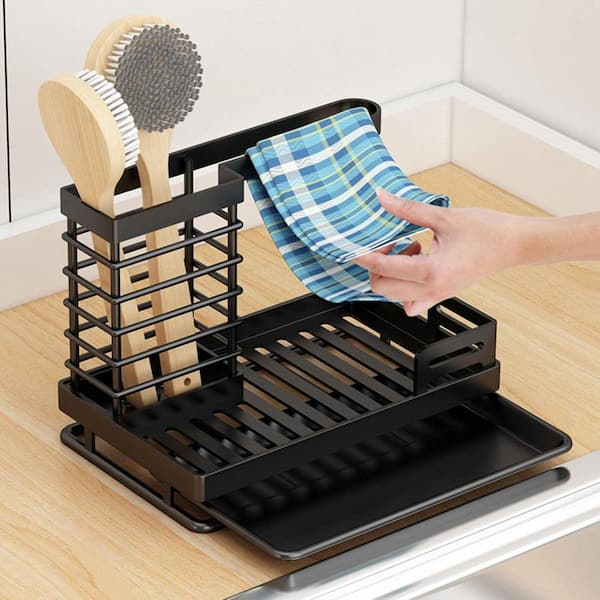 Unbranded Black Metal Sink Drying Dish Rack with Hollowed Bottom, Water Drainage and Anti-Rust Design for Tidy Countertops